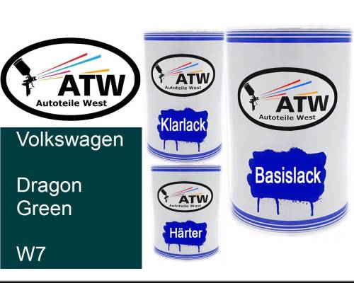 Volkswagen, Dragon Green, W7: 500ml Lackdose + 500ml Klarlack + 250ml Härter - Set, von ATW Autoteile West.